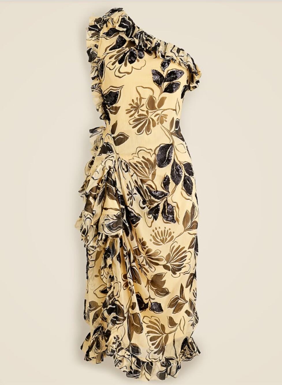 J.Crew Collection Butter Yellow one-shoulder sequin dress crinkle chiffon 6 BNWT